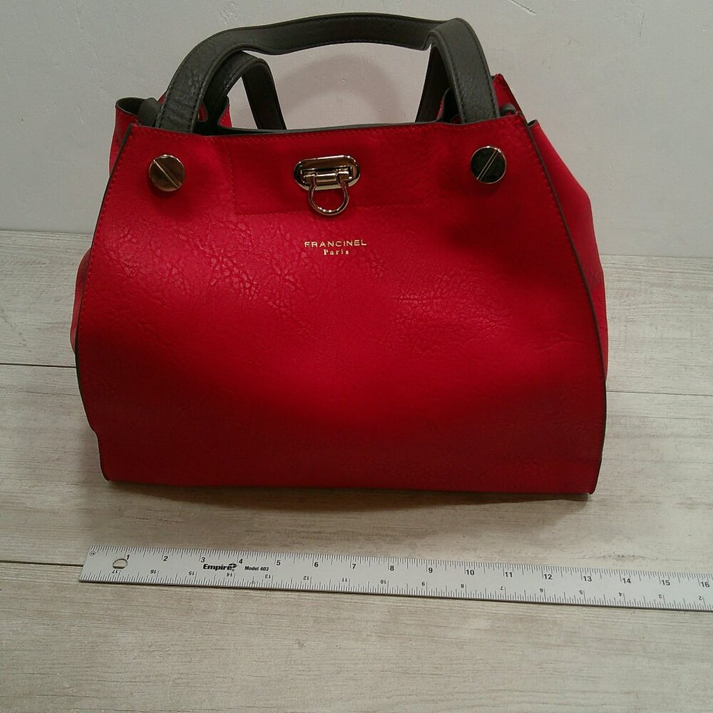 Francinel Paris Cherry Red & Brown Leather Satchel Purse | Pocketbook New w/tags - Picture 6 of 15